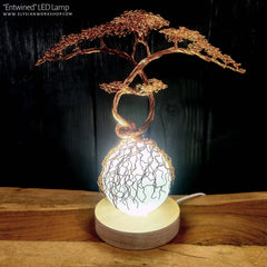 USB LED Lamp Copper Wire Entwined Bonsai Tree on Selenite