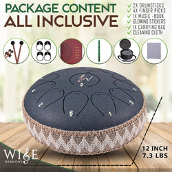 Wise Harmony Steel Tongue Rain Drum 12 Inch 13 Notes: Black