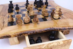 Olive Wood Resin Chess Board: Green / 17-18