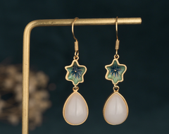 Leaves on a White Jade Stone Earrings