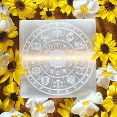 *DOORBUSTER* ”Zodiac Wheel” Astrology Selenite Square Plate