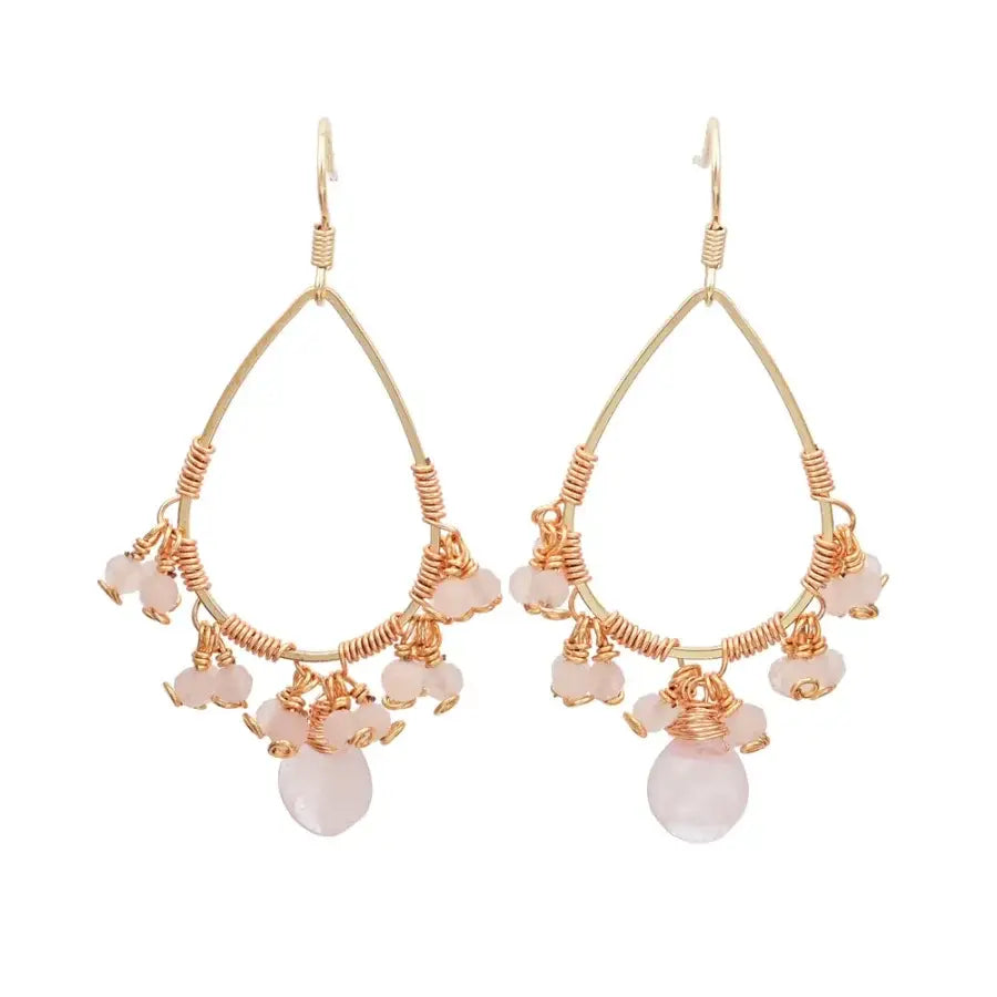 Natural Rose Quartz Crystal Bead Drop Earrings