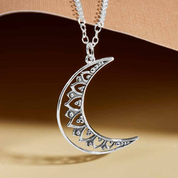 Sterling Silver Mandala Moon Necklace 18 Inch