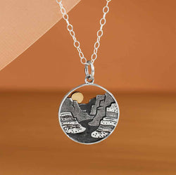 Sterling Silver Layer Canyon Necklace with Bronze Sun