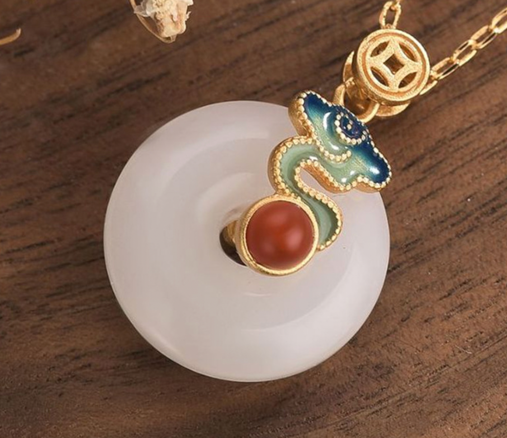 Enamel Cloud on Jade Necklace