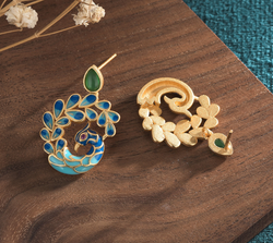 Enamel Peacock Stud Earrings