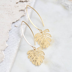 Monstera Drop Earrings - Gold