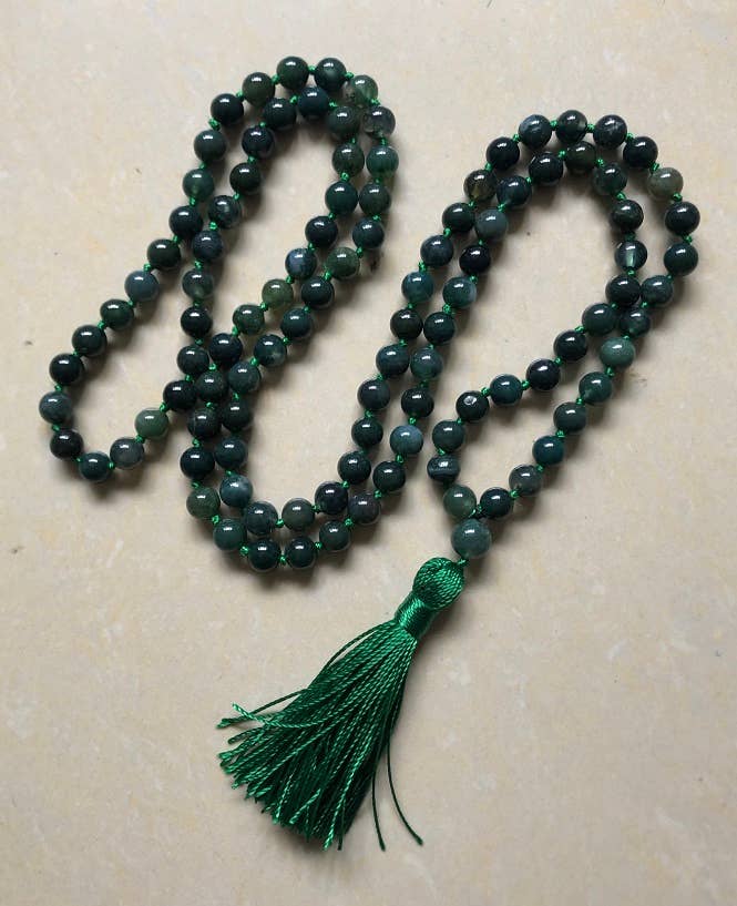 Moss Agate Knotted 108 Bead Mala - Prayer Beads - 8mm