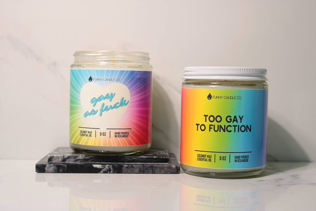 Too Gay To Function Candle - Funny LGBTQ Candle, Gay Pride