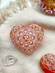 Engraved Peach Selenite Heart Crystal Valentine's Day: Small (~2