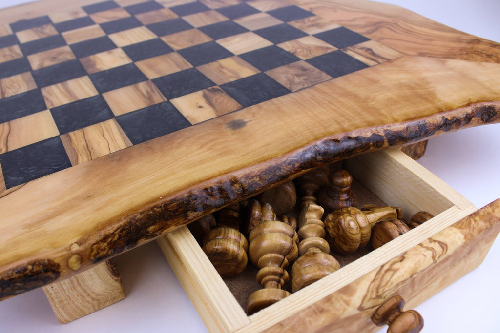 Olive Wood Resin Chess Board: Black / 17-18