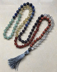 Real Gemstone Chakra Knotted 108 Bead Mala Prayer Beads 8mm