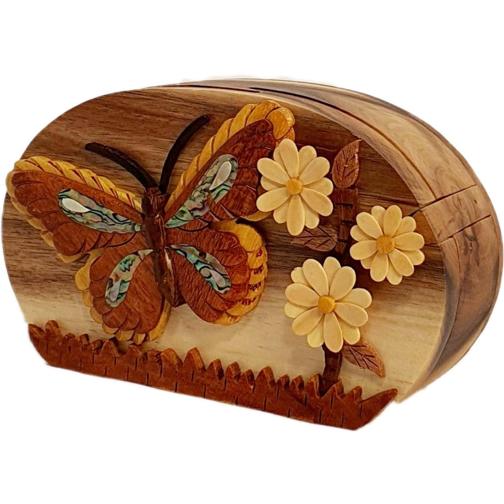 Mother of Pearl Butterfly and Daisies - Hand Carved Gift Box