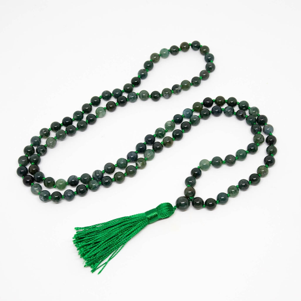 Moss Agate Knotted 108 Bead Mala - Prayer Beads - 8mm