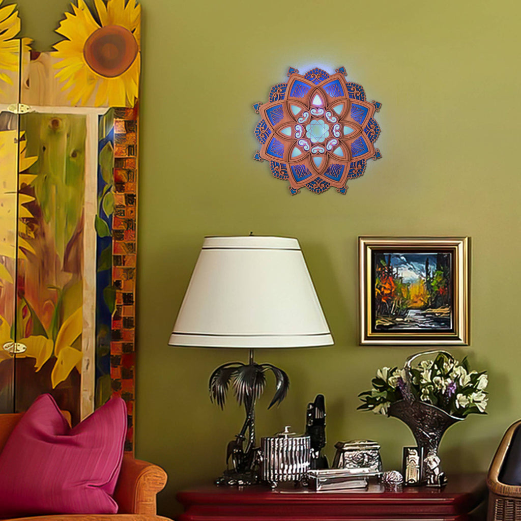 Wooden Mandala Yoga Room LED Wall Lamp - 11.8