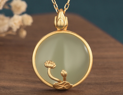 Golden Lotus on Jade Necklace