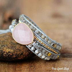 Natural Rose Quartz Howlite & Rutilated Quartz Wrap Bracelet