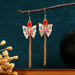 Pink Enamel Butterfly Earrings