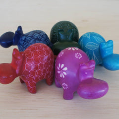 Colorful Handmade Kenyan Stone Hippos Figurine: Red