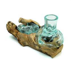 Molten Glass Flower Vase and Tealight Holder on Wood