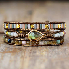 Labradorite Teardrop Bronze Wrap Bracelet