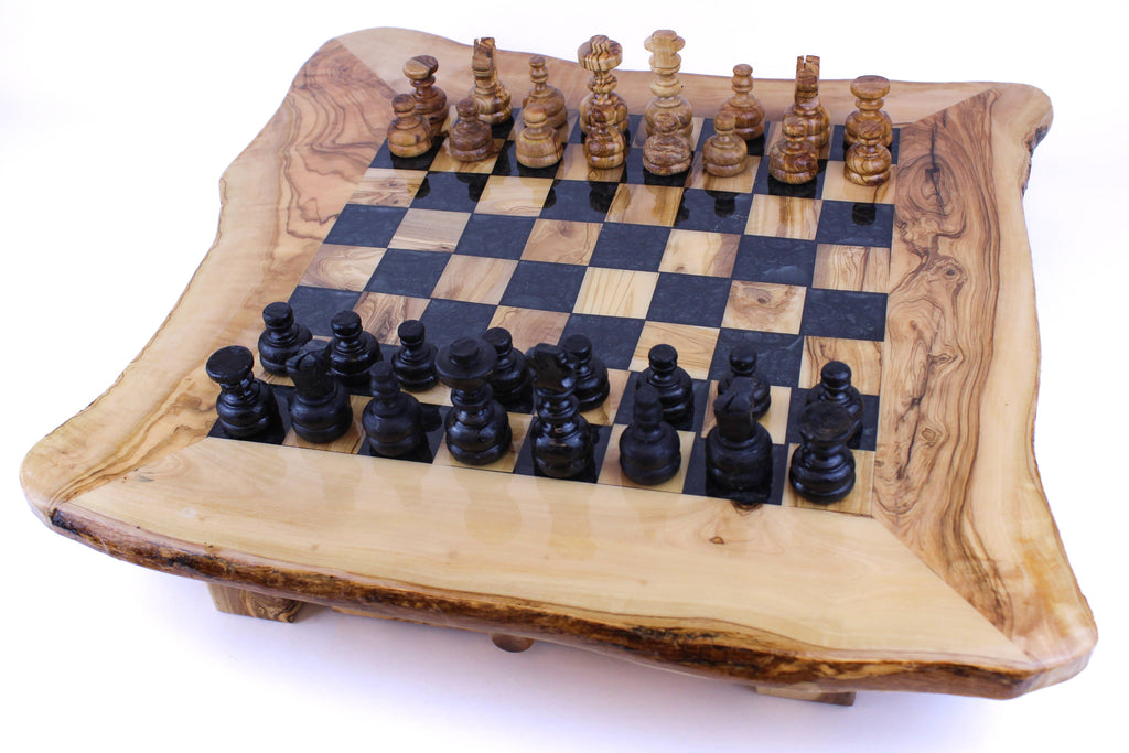 Olive Wood Resin Chess Board: Green / 17-18