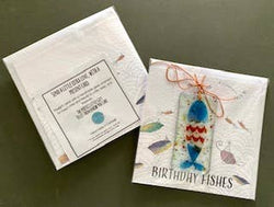 Birthday Fishes (Linear) - Greeting Card With Fused Glass