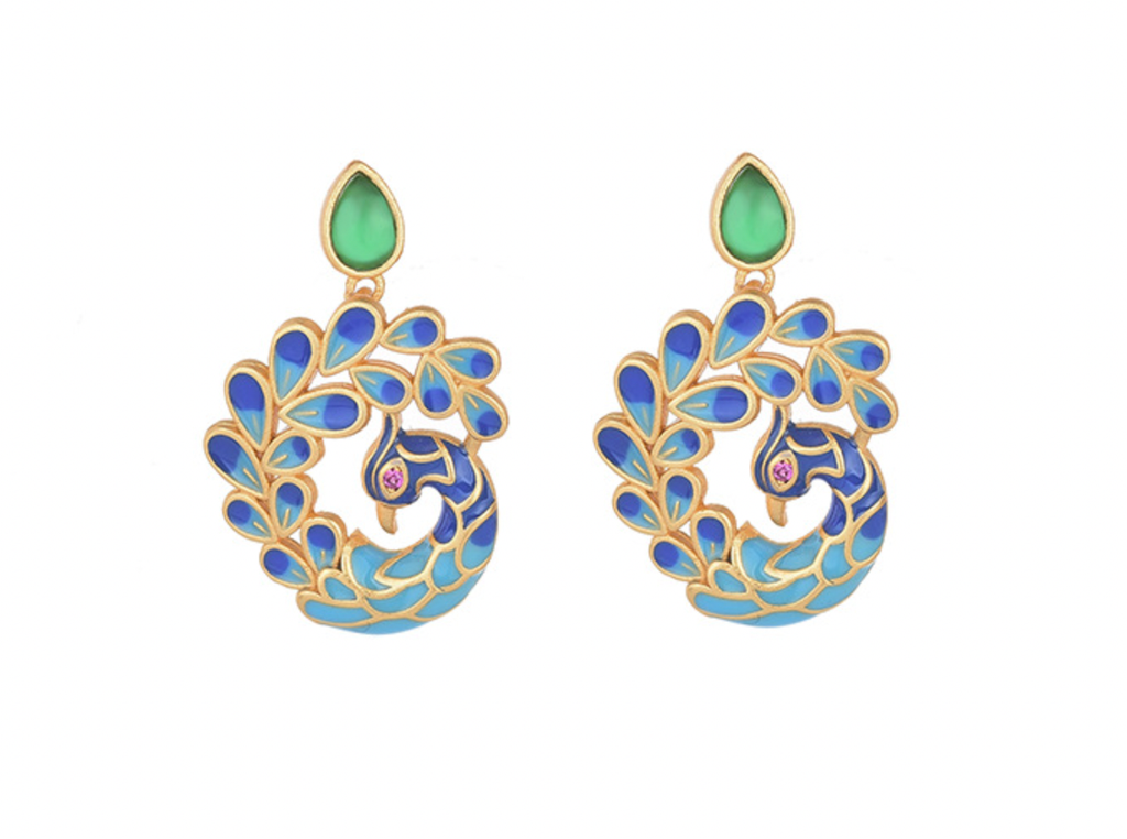 Enamel Peacock Stud Earrings