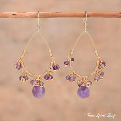 Natural Amethyst Crystal Bead Drop Earrings