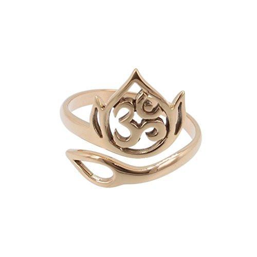 Om and Lotus Flower Ring in Bronze, Adjustable