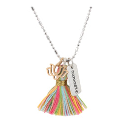 Lotus Tassel Necklace with Namaste Word Charm