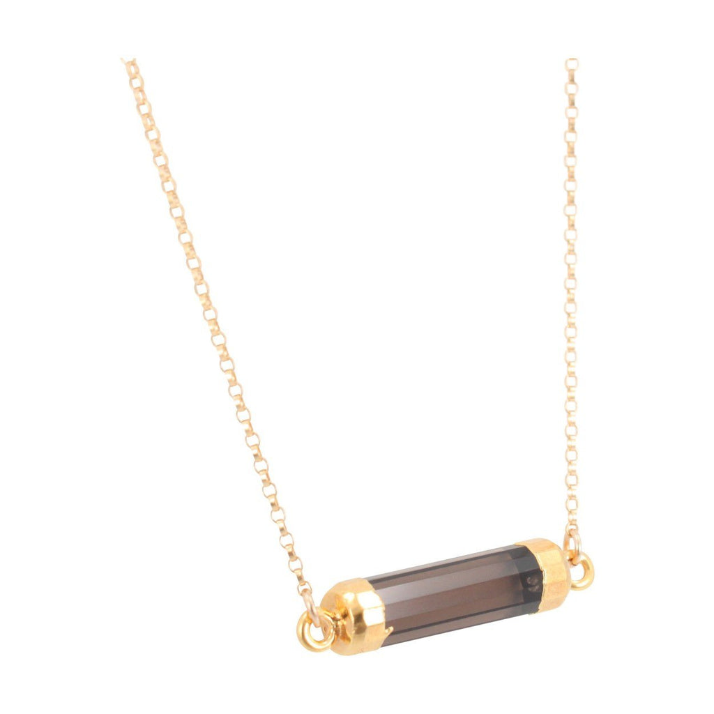 Gold Smokey Quartz Bar Necklace