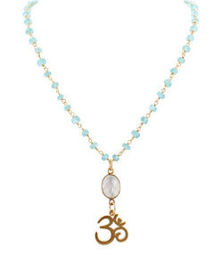 Gold OM with Apatite & Quartz Necklace in Adjustable Lengths