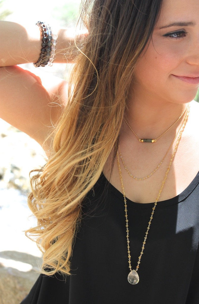 As seen on Pretty Little Liars - Gold Labradorite Bar Necklace