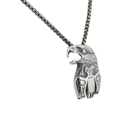 Mens Tribal Eagle Totem Necklace in Sterling Silver on a 1.8mm Box Chain