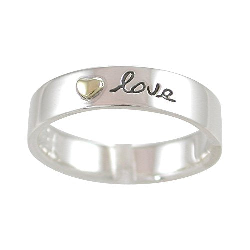 LOVE Sterling Silver Affirmation Band Ring with Brass Heart