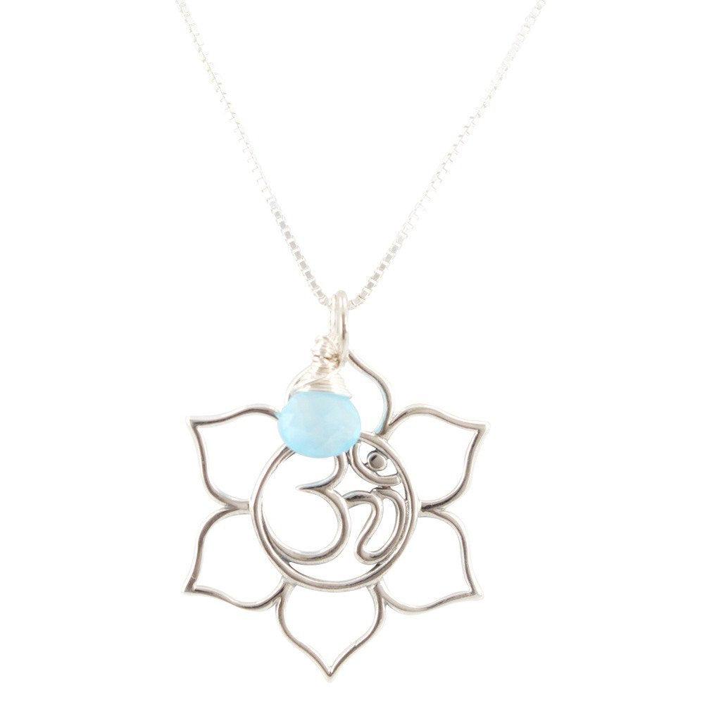 Flower and Om Necklace with Blue Chalcedony