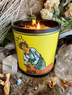 Strength Tarot Candle - 8.5oz, Soy and Coconut Oil Candle, Skin-Safe, Cedar, Frankincense, Orange